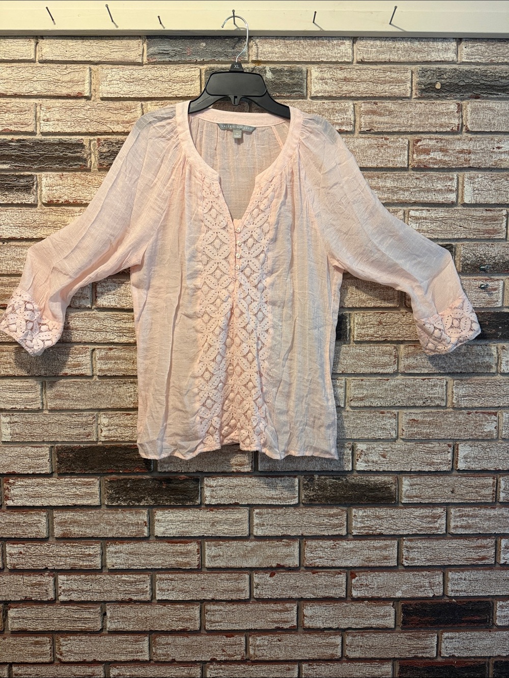 Valerie Stevens Pale Pink Crochet-Front Tunic